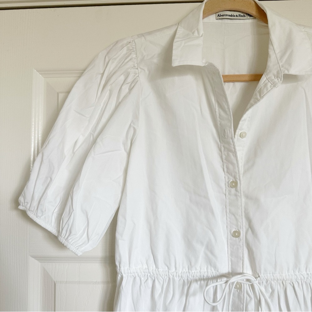 Abercrombie and Fitch White Puff Sleeve Poplin Shirt Dress - Picture 3 of 6